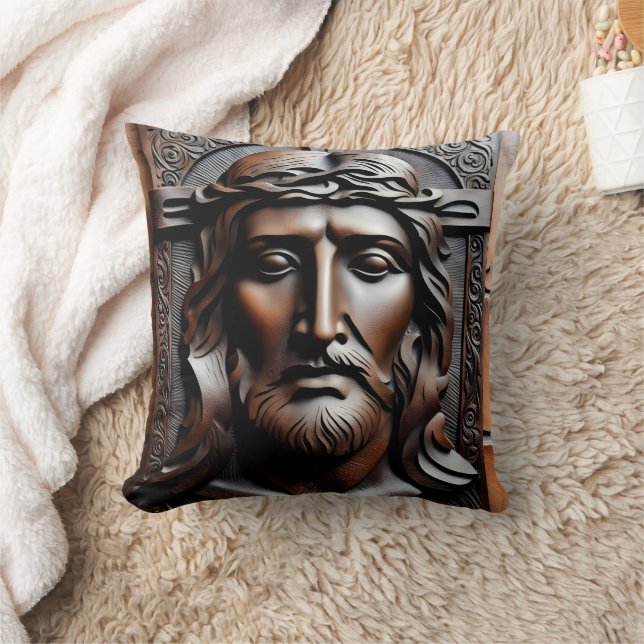 Detaillierte Carving von Jesus auf einem Steinbode Kissen (Decke)