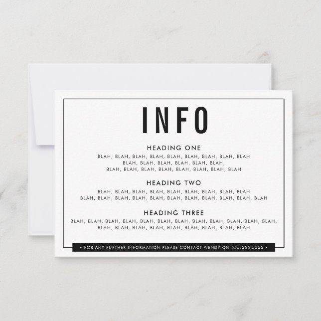 DETAILLIERTE EINSTELLUNG Fett-Block Schwarz-weißer RSVP Karte (Vorderseite)