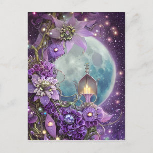 Detaillierte Fantasy-Lila-Mond-Blume Postkarte