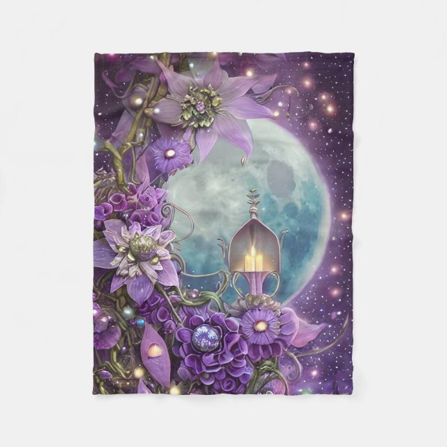 Detaillierte Fantasy Lila Moon Blume Fleecedecke (Vorderseite)