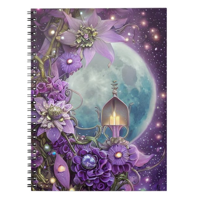 Detaillierte Fantasy Lila Moon Blume Notizblock (Vorderseite)