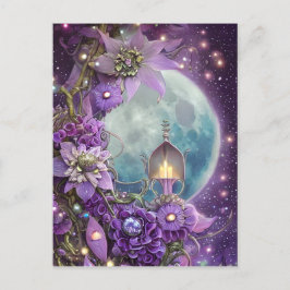 Detaillierte Fantasy Lila Moon Blume Postkarte