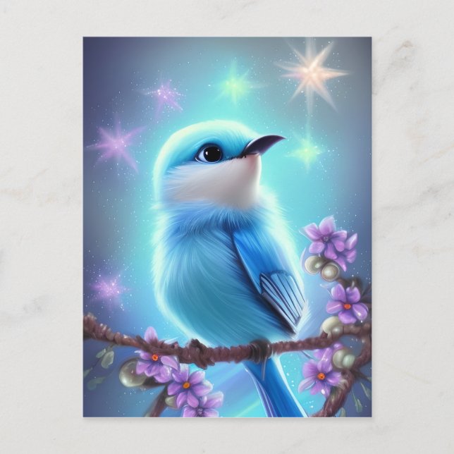 Detaillierte Fantasy Niedlich Kawaii Babyvogel Postkarte (Vorderseite)