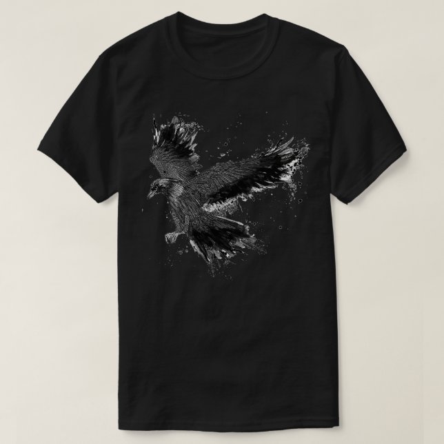 Detaillierte, handgefertigte Dark Raven Illustrati T-Shirt (Design vorne)