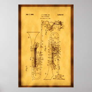 Detaillierte Hi res Trombone Patentart Poster