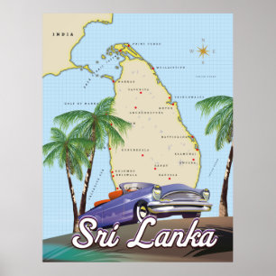 Detaillierte illustrierte Karte von Sri Lanka Poster