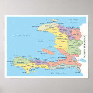 Detaillierte Karte der Regionen Haitis Poster