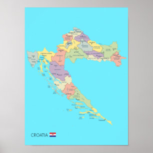 Detaillierte Karte der Regionen Kroatiens Poster
