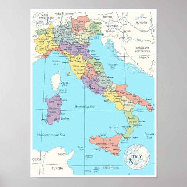 Detaillierte Karte Italiens Poster (Vorne)