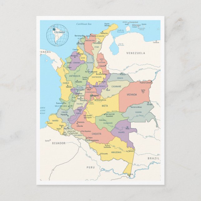 Detaillierte Karte Kolumbiens (Vorderseite)