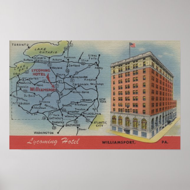 Detaillierte Karte, Lycoming Hotel - Williamsport, Poster (Vorne)