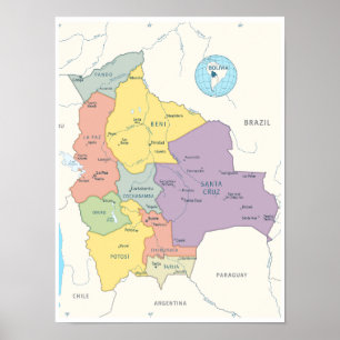 Detaillierte Karte von Bolivien Poster