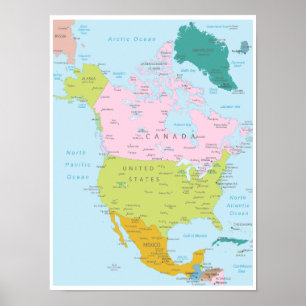 Detaillierte Karte von Nordamerika Kontinent Poster