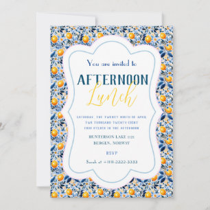 Detaillierte Klassik Blauer Lemon und Blumenstrauß Einladung