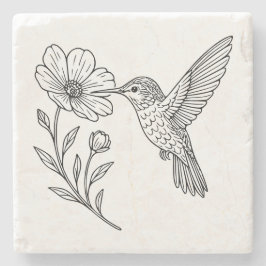 Detaillierte Kolibrilinienkunst mit Wildblume Steinuntersetzer