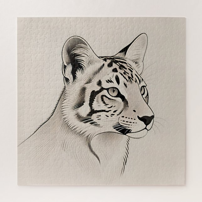 Detaillierte Luchs-Porträt-Linienkunst Puzzle (Vertikal)
