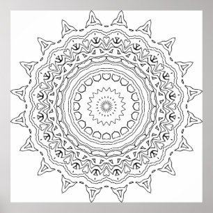Detaillierte Mandala-Malvorlage mit Herz-Motiven Poster