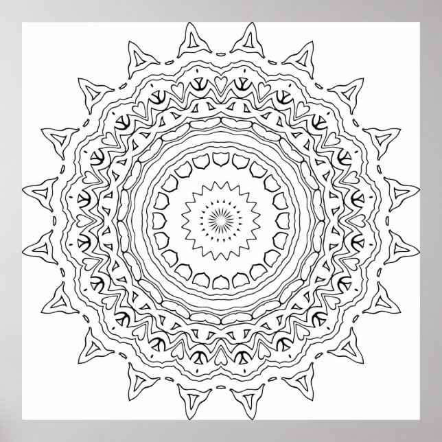 Detaillierte Mandala-Malvorlage mit Herz-Motiven Poster (Vorne)