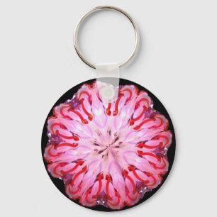 Detaillierte Neon Kaleido-Drehung in Rosa und Rot Schlüsselanhänger