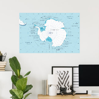 Detaillierte Polarkarte der Antarktis und der Umge Poster