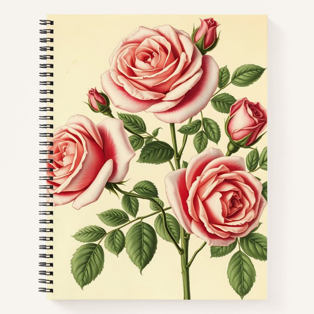 Detaillierte Rose zum Hintergrund ausgeblendetes P Notizbuch (Vorderseite)