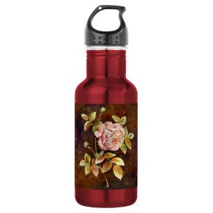 Detaillierte schöne Rose in Braun- und Rottönen Edelstahlflasche