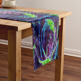 Detaillierte Schwarz-weiße blaue und grüne Rose Kurzer Tischläufer