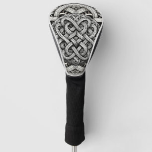 Detaillierte Schwarz-Weißer keltischer Knoten 0001 Golf Headcover