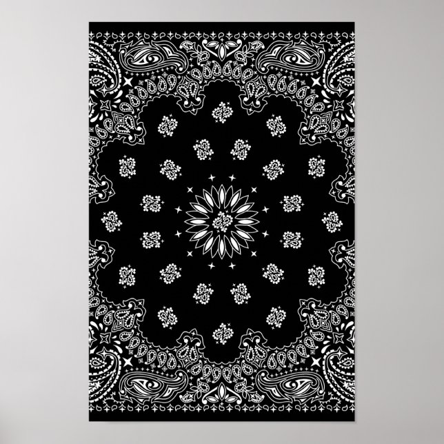 Detaillierte schwarze Bandanna Muster Poster (Vorne)