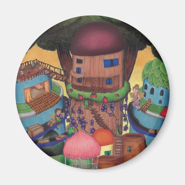 Detaillierte Treetop Fairy Village Magnet (Vorne)