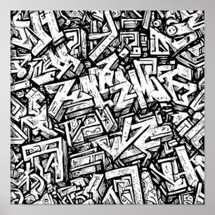 Detaillierte urbane Färbungsseite: Graffiti-Glyphe Poster