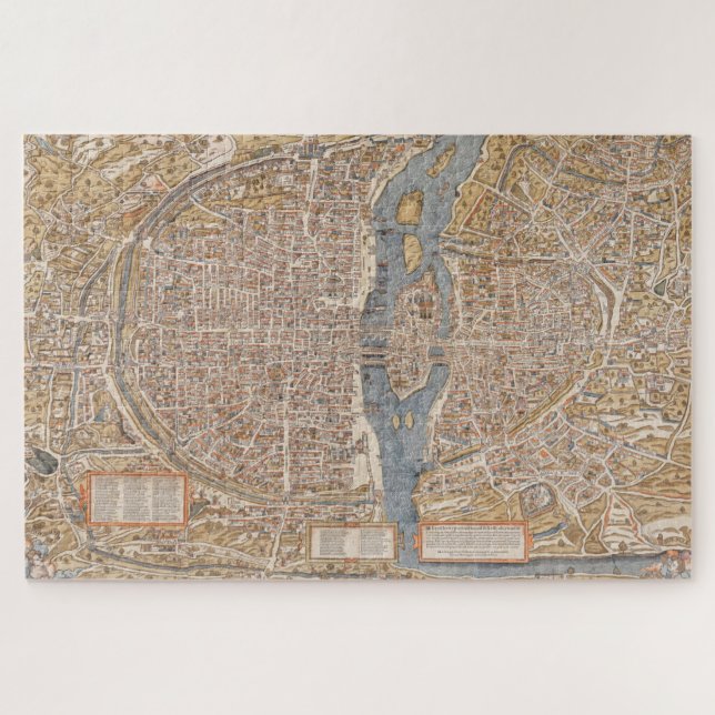 Detaillierte Vintage Farbkarte von Paris, Frankrei Puzzle (Horizontal)