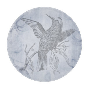 Detaillierte Vogel-Linienzeichnung in Pastellblau Schneidebrett