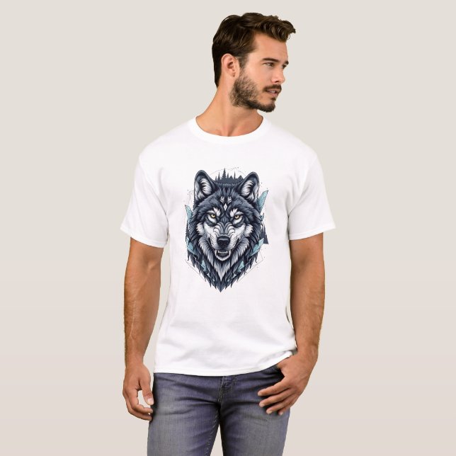 Detaillierte Wolf Illustration Wildlife Graphic T-Shirt (Vorne ganz)