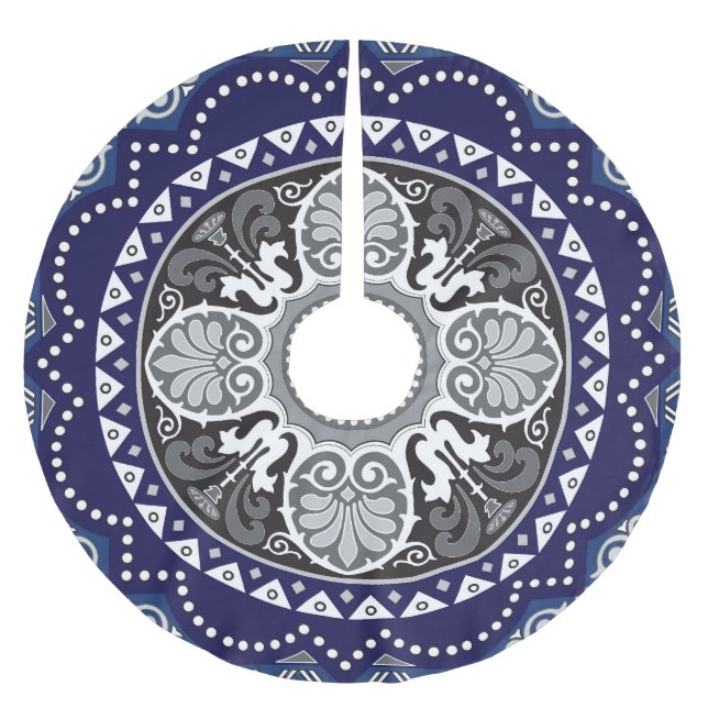 Detaillierter Blumenstrauß Paisley Design Polyester Weihnachtsbaumdecke (Vorderseite)