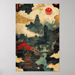 Detailliertes Asien-Roadmap-Poster Poster