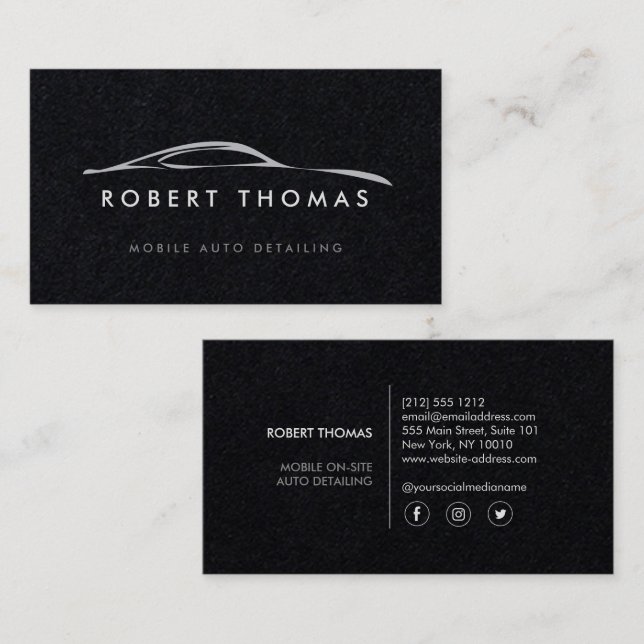 Detailliertes Auto, Reparatur auf schwarzem Papier Visitenkarte (Vorne/Hinten)