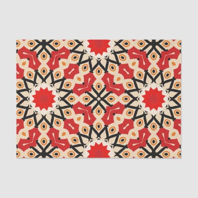 Detailliertes geometrisches Muster des Ethnic Red  Seidenpapier (Vorderseite)