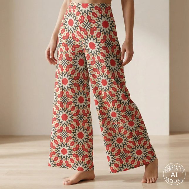 Detailliertes geometrisches Muster des Ethnic Red  Stoff (Von Creator hochgeladen)
