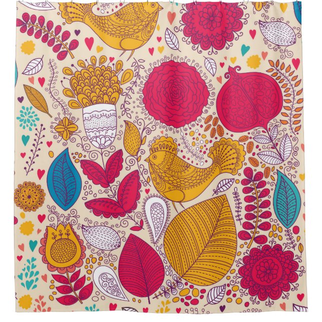 Detailliertes Muster für Vintages Blumenmuster Duschvorhang (Vorderseite)