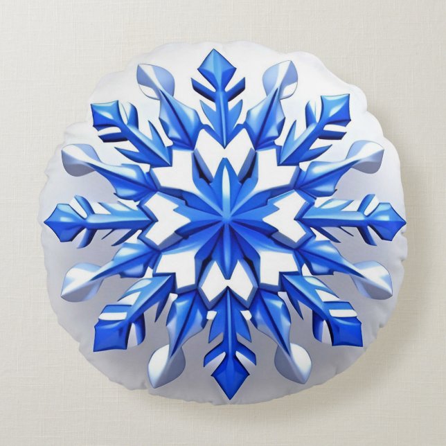 Detailliertes Snowflake-Design Rundes Kissen (Vorderseite)