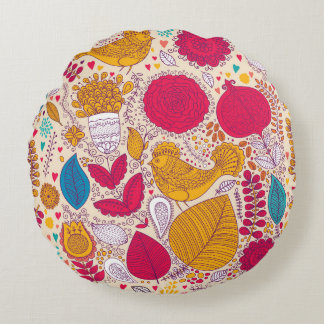 Detailliertes Vintage-Blumenmuster-Design Rundes Kissen