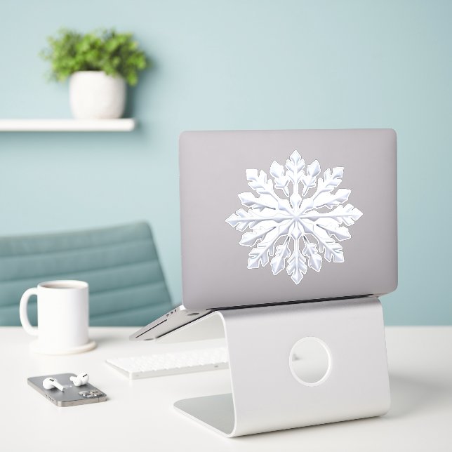 Detailliertes weißes Schneeflockendesign Aufkleber (Laptop auf Schreibtisch)