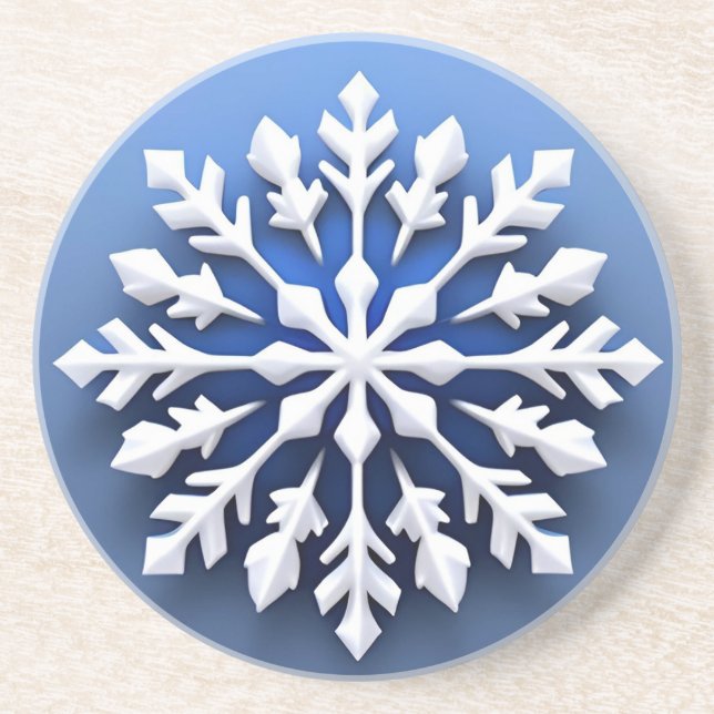 Detailliertes weißes Schneeflockendesign Getränkeuntersetzer (Vorne)