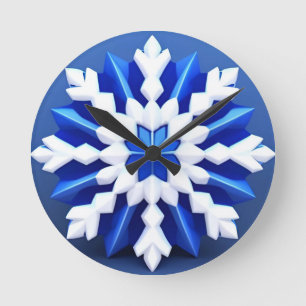 Detailliertes weißes Schneeflockendesign Runde Wanduhr