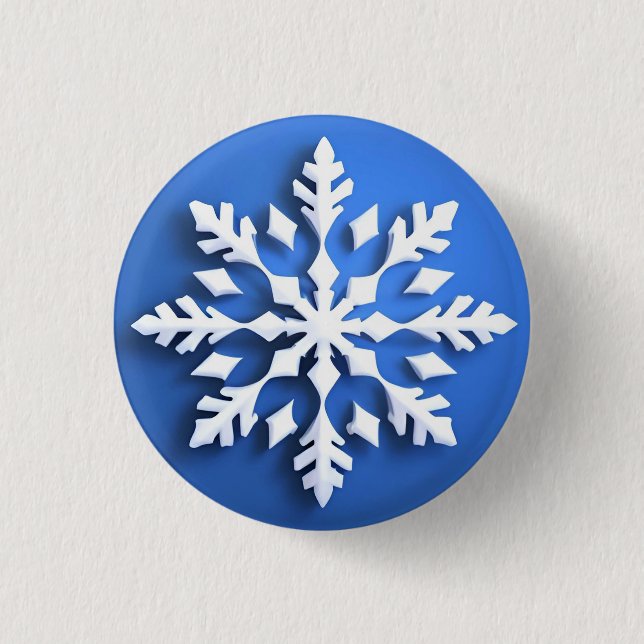 Detailliertes White Snowflake Design Button (Vorderseite)