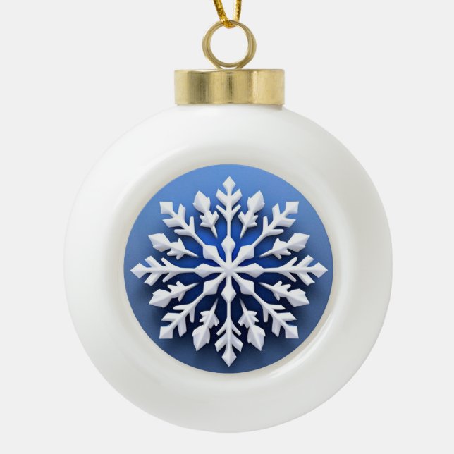 Detailliertes White Snowflake Design Keramik Kugel-Ornament (Vorderseite)