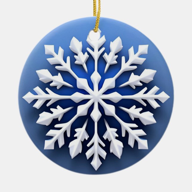 Detailliertes White Snowflake Design Keramik Ornament (Vorne)