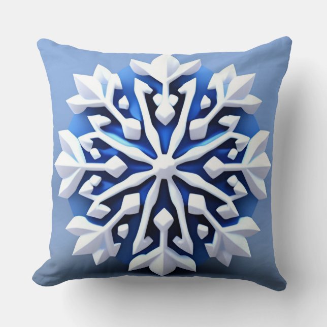 Detailliertes White Snowflake Design Kissen (Vorderseite)