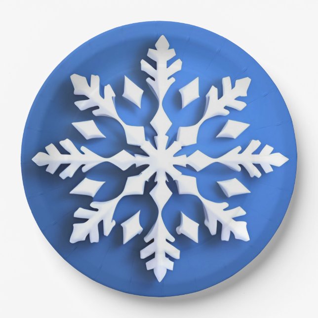 Detailliertes White Snowflake Design Pappteller (Vorderseite)